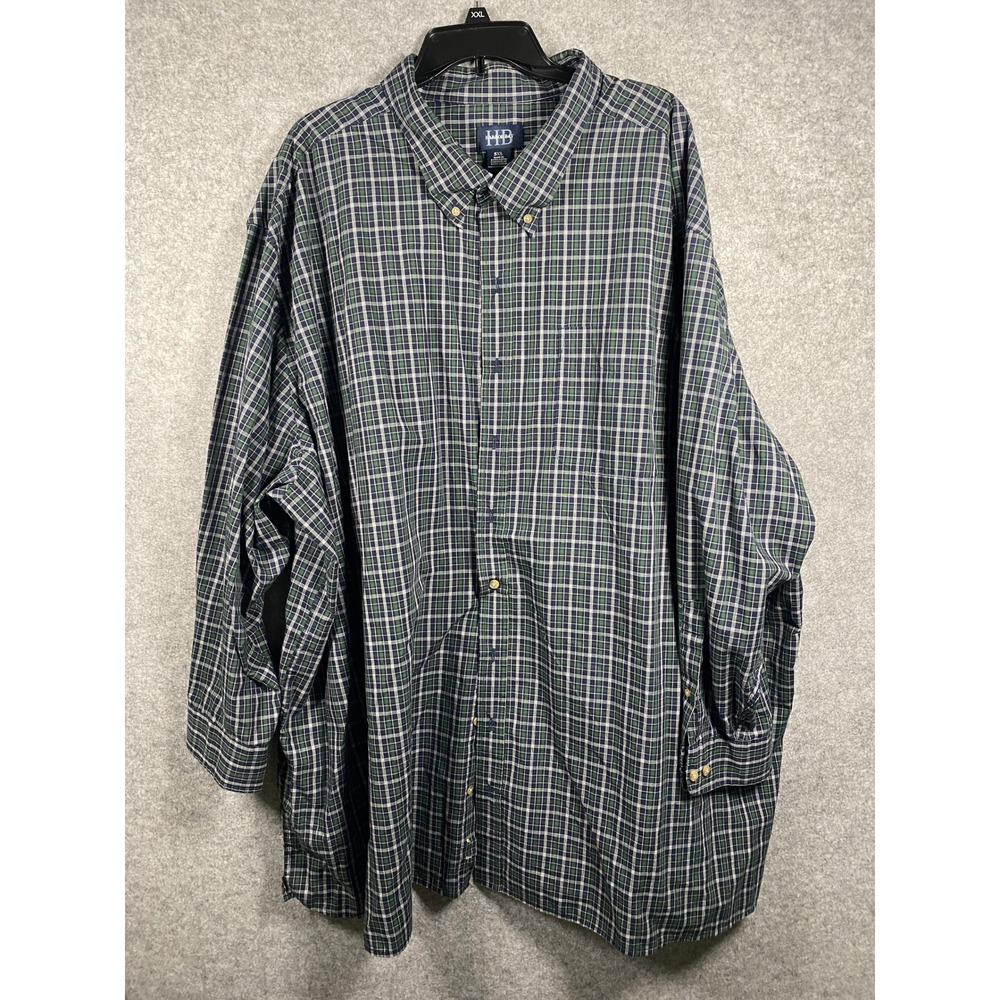 Harbor Bay Mens 5XL Green Navy Blue Plaid Long Sleeve Button Down Shirt